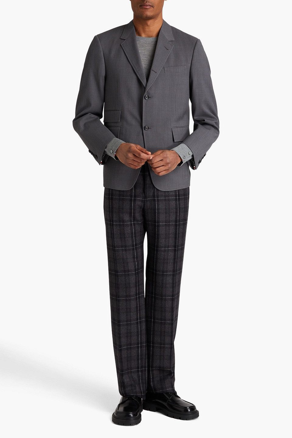 Shop Thom Browne Wool-piqué Blazer In Gray