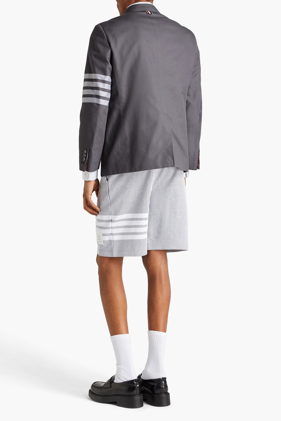 Shop Thom Browne Double-breasted Striped Cotton-twill Blazer In Gray