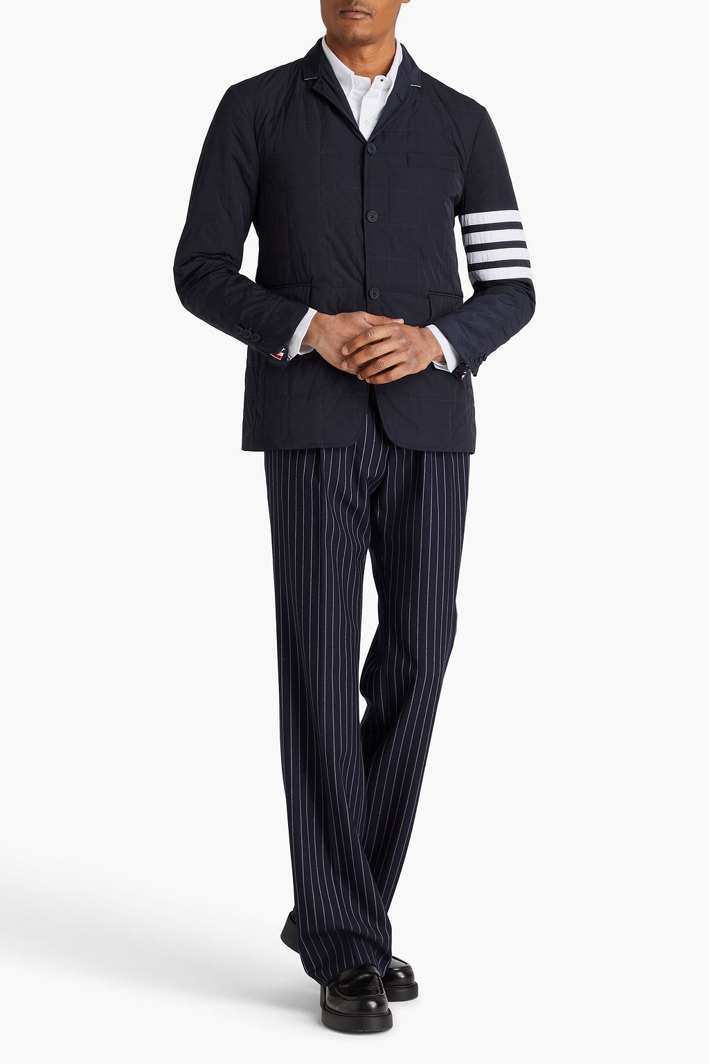 THOM BROWNE بليزر من قماش عازل بتصميم مخطّط ومبطّن