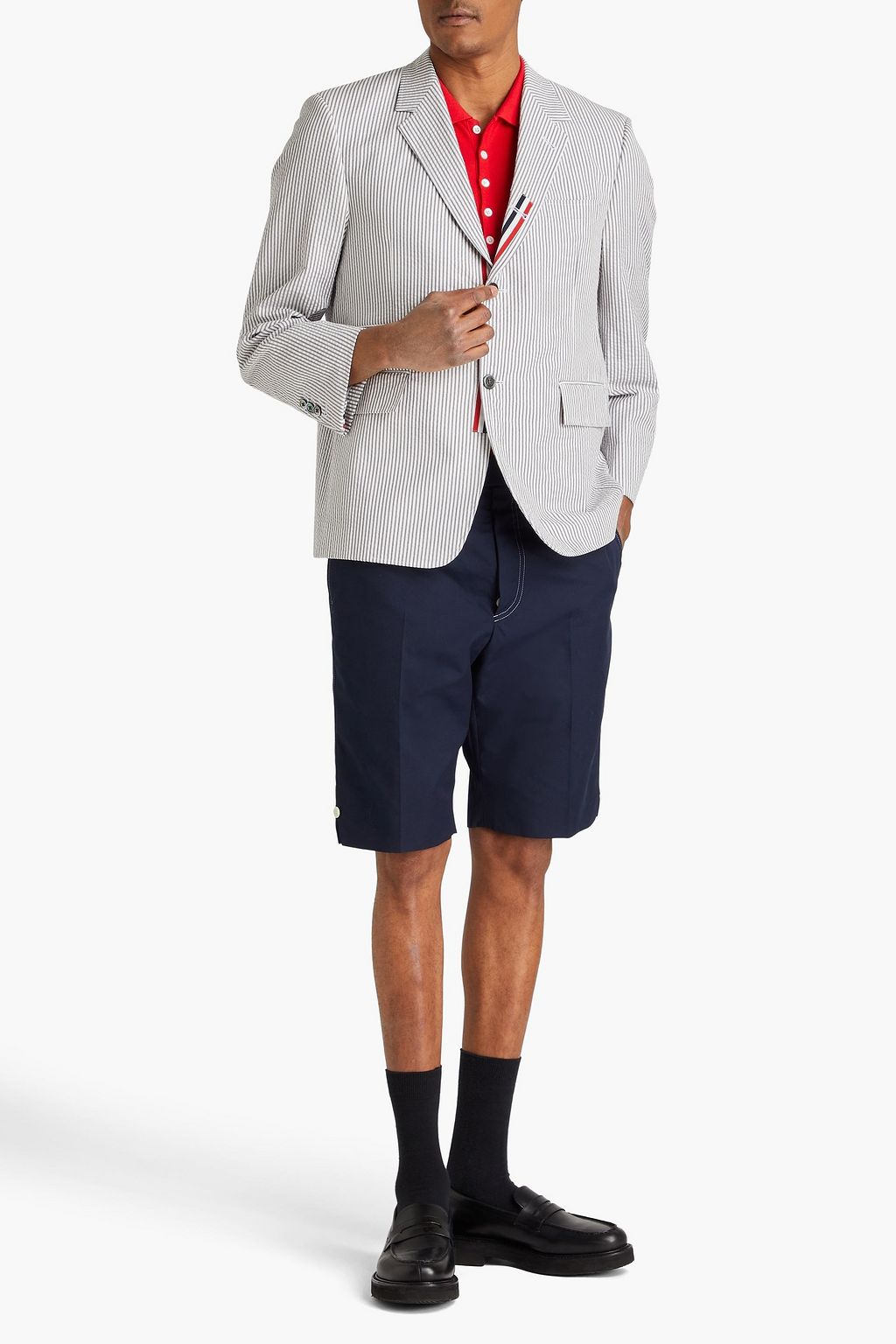 THOM BROWNE Striped cotton-seersucker blazer