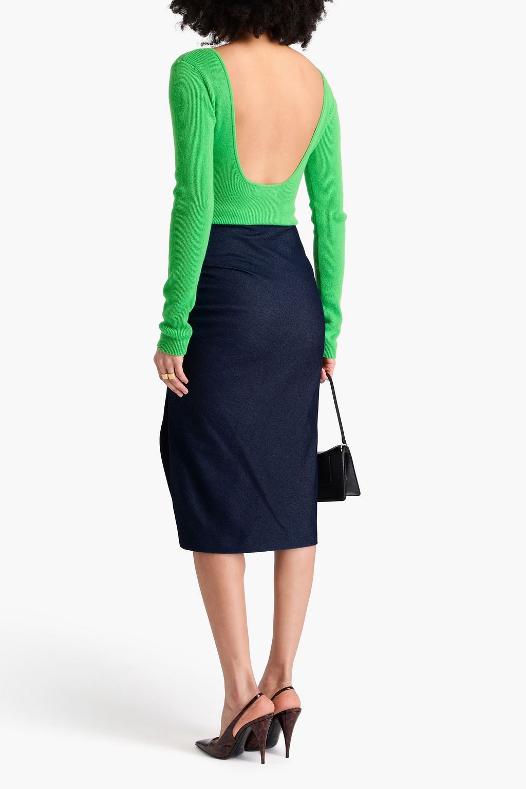CAROLINA HERRERA デニム ミディペンシルスカート ルーシュ入り