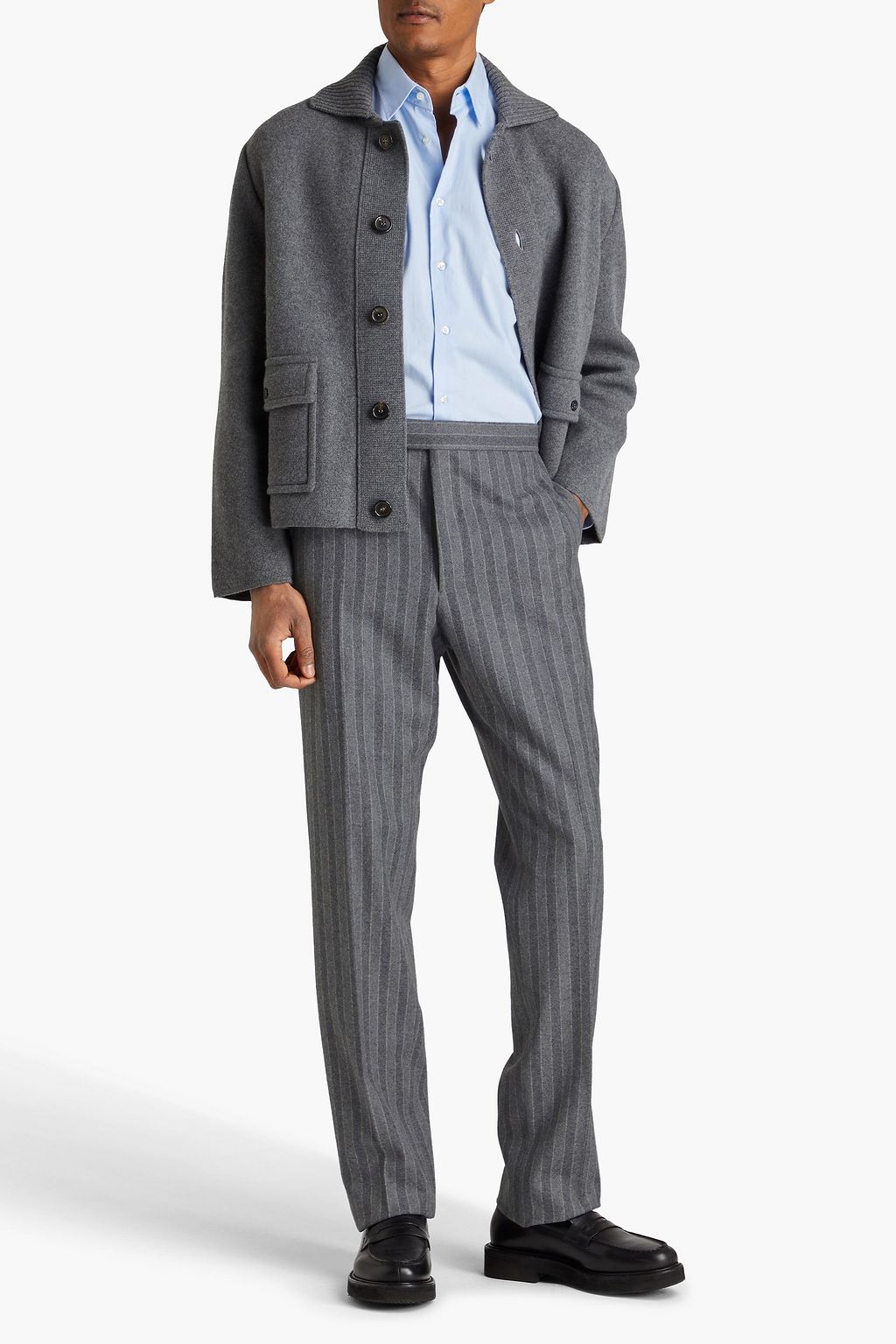 THOM BROWNE بنطال من صوف فلانيل مخطط