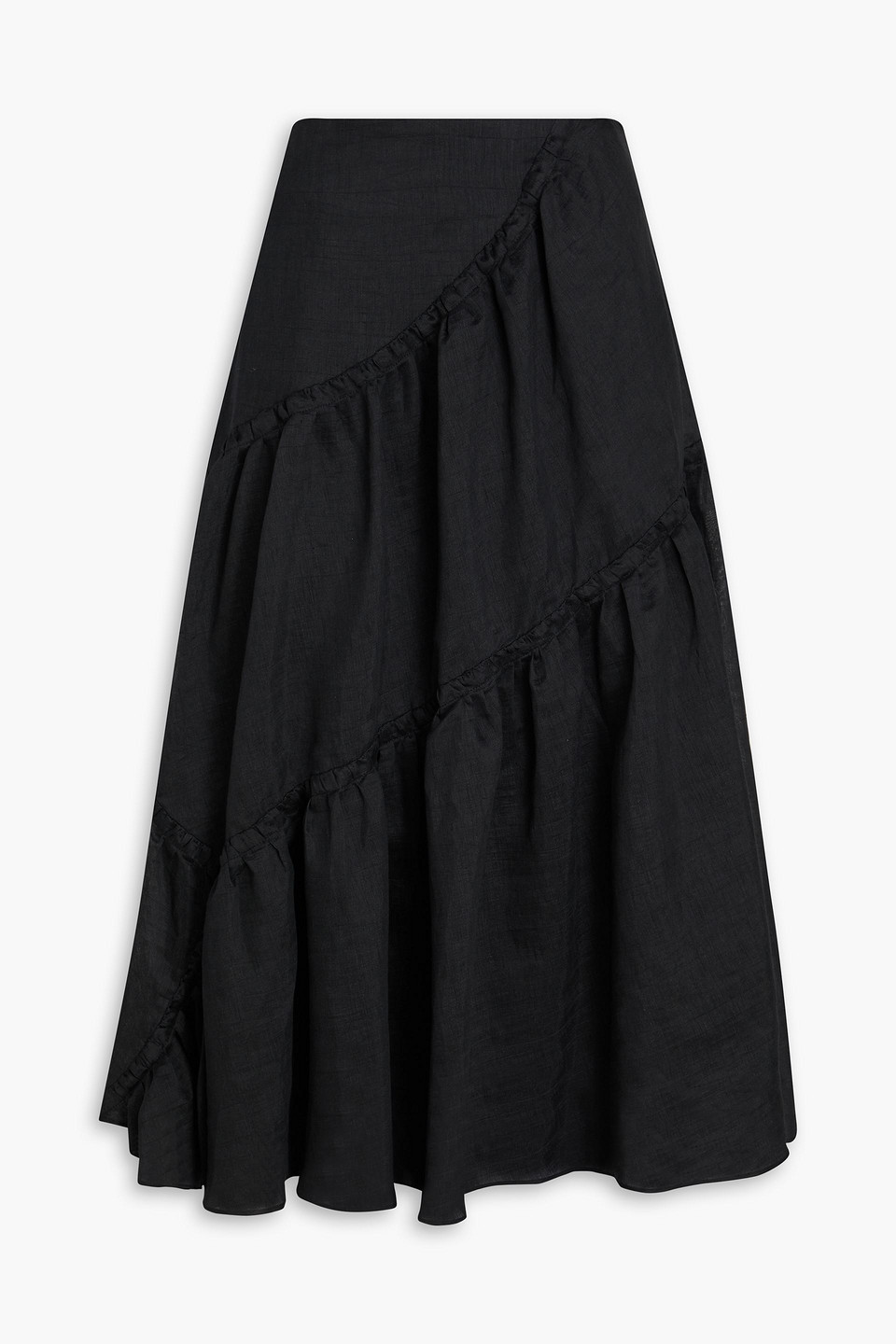 Sandro - Gathered linen-blend organza midi skirt - Black - FR 36
