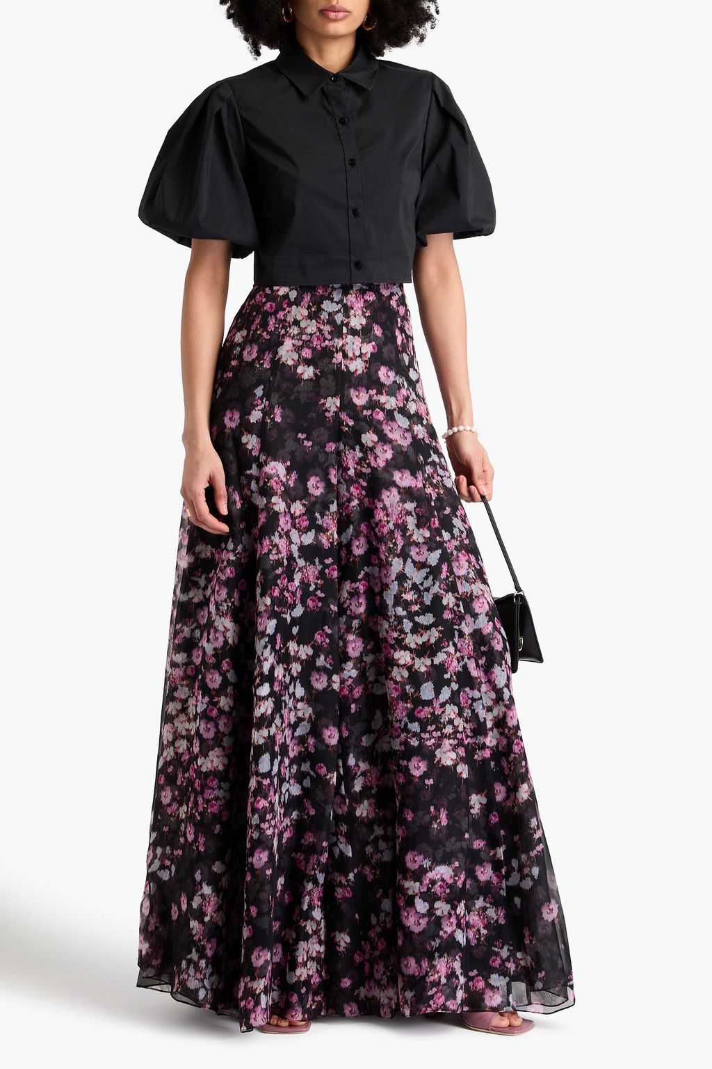 CAROLINA HERRERA 플로럴 프린트 실크 시폰 와이드 레그 팬츠