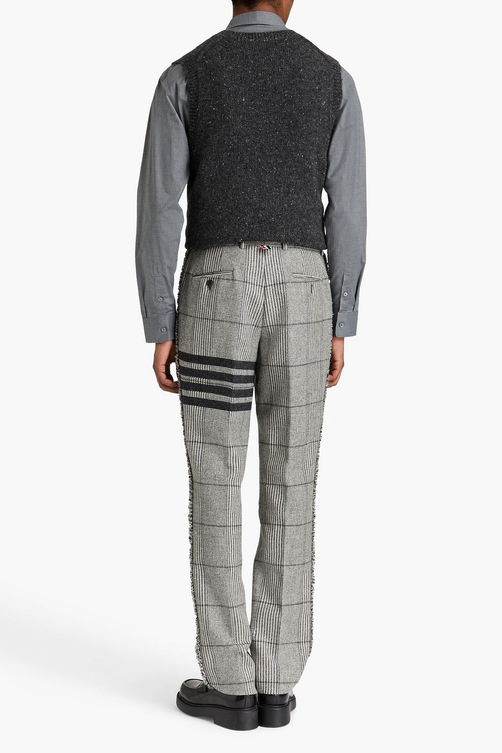 THOM BROWNE Striped Prince of Wales checked wool-tweed pants