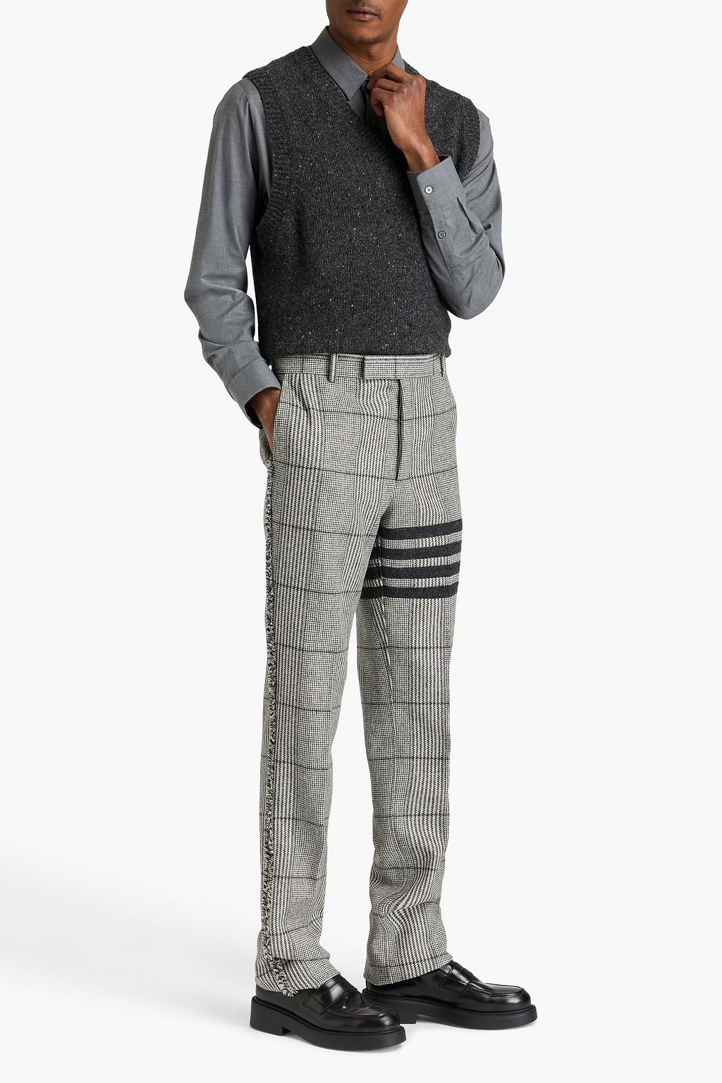 THOM BROWNE Striped Prince of Wales checked wool-tweed pants
