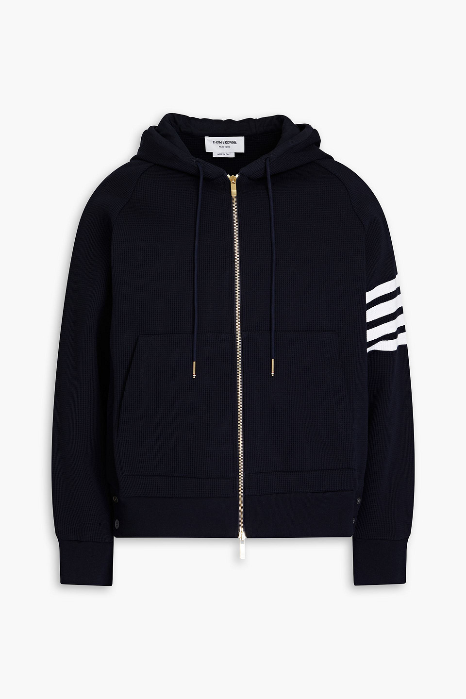 Thom Browne Striped Waffle-knit Cotton Zip-up Hoodie In Burgundy