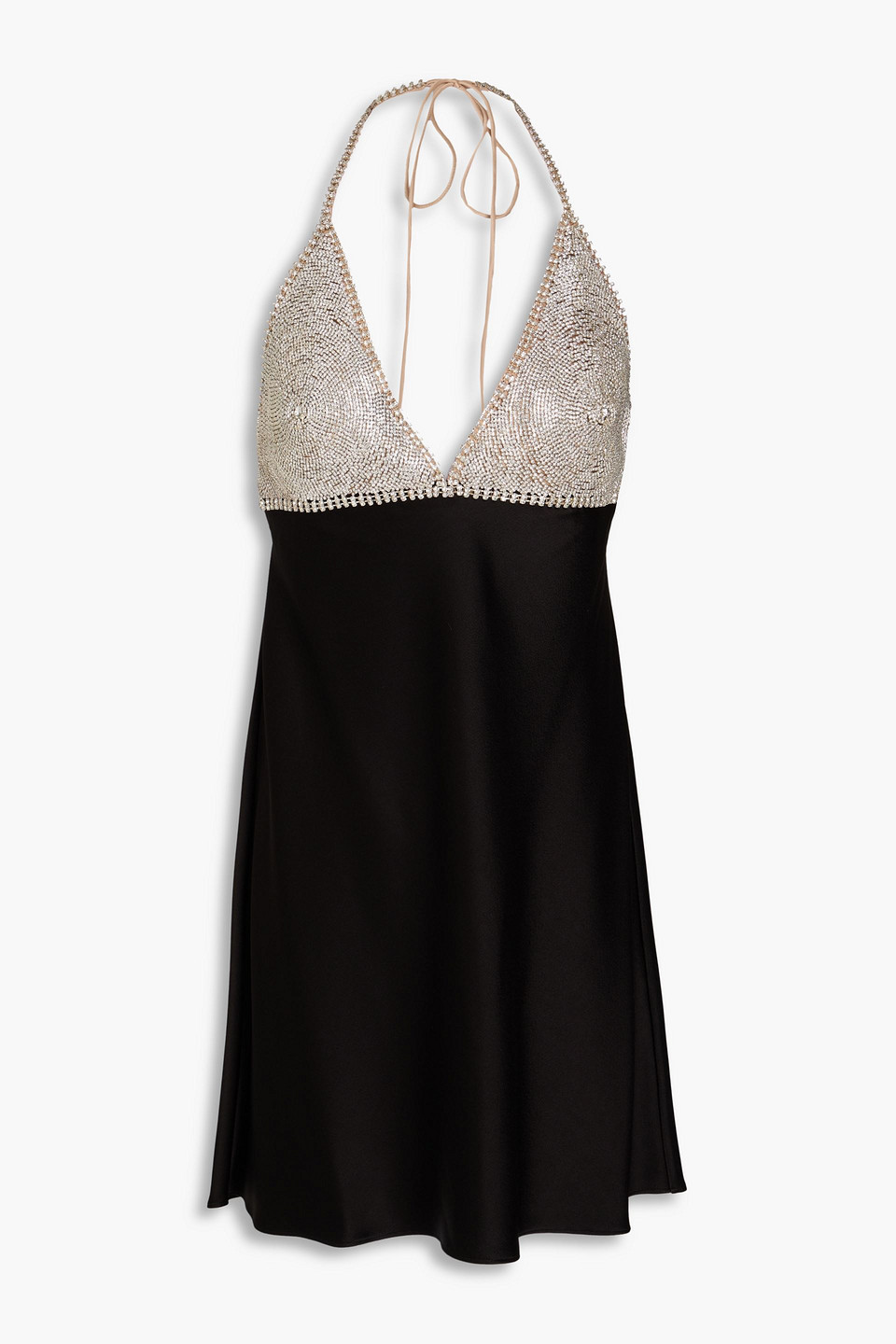 Alice And Olivia Luella Crystal-embellished Satin Halterneck Mini Dress In Black