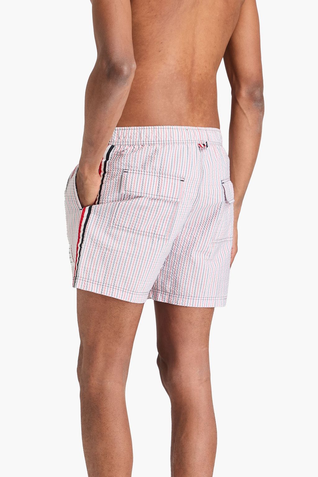 THOM BROWNE Striped seersucker swim shorts
