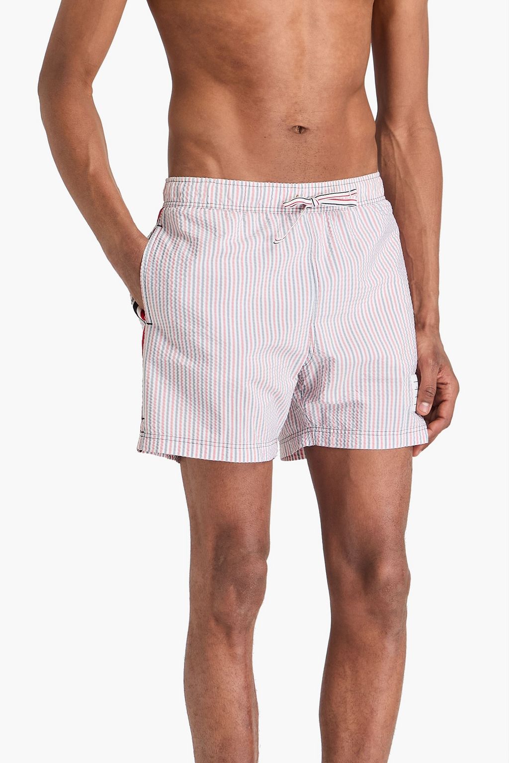 THOM BROWNE Striped seersucker swim shorts