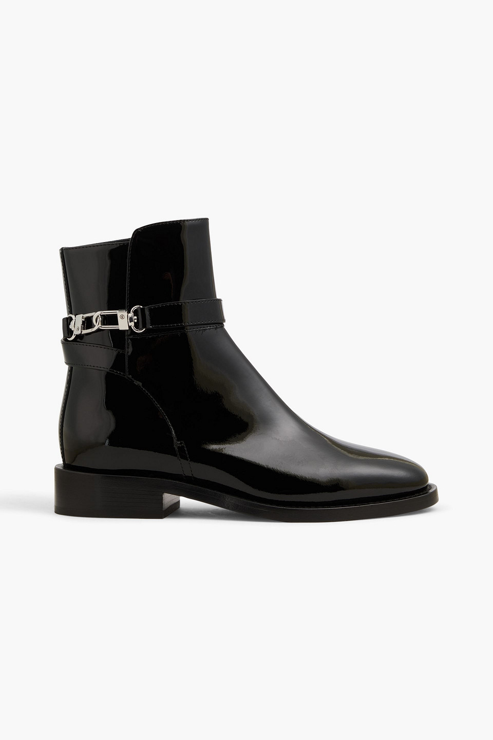 TOTÊME BUCKLED PATENT-LEATHER ANKLE BOOTS