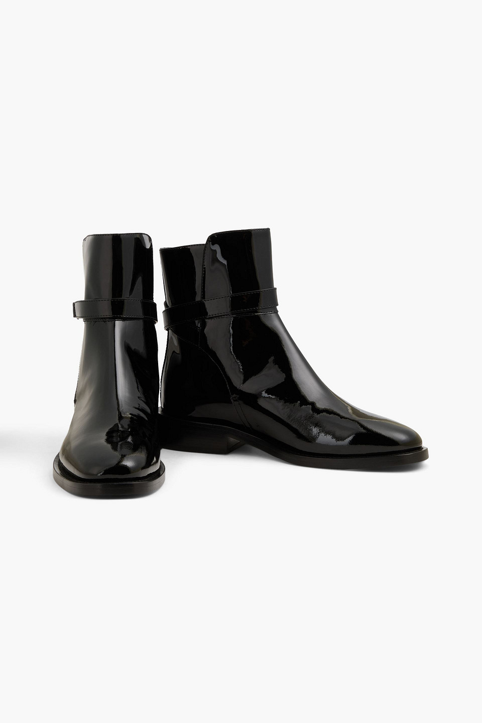 TOTÊME BUCKLED PATENT-LEATHER ANKLE BOOTS