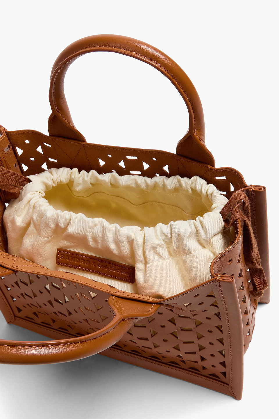 Sandro Tote Bag Aus Lasergeschnittenem Leder In Hellbraun