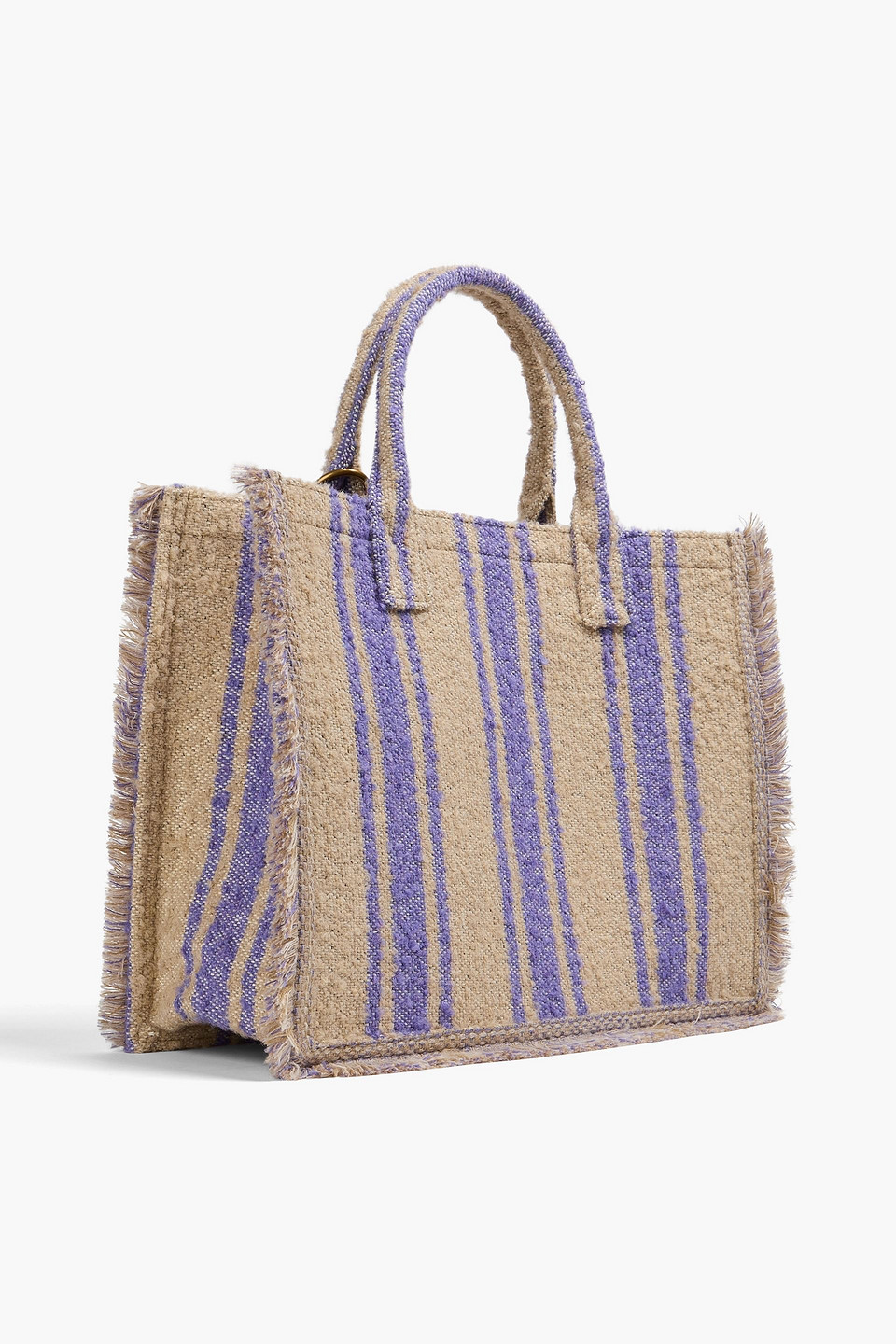 Sandro Frayed Striped Bouclé-tweed Tote In Lavendelfarben