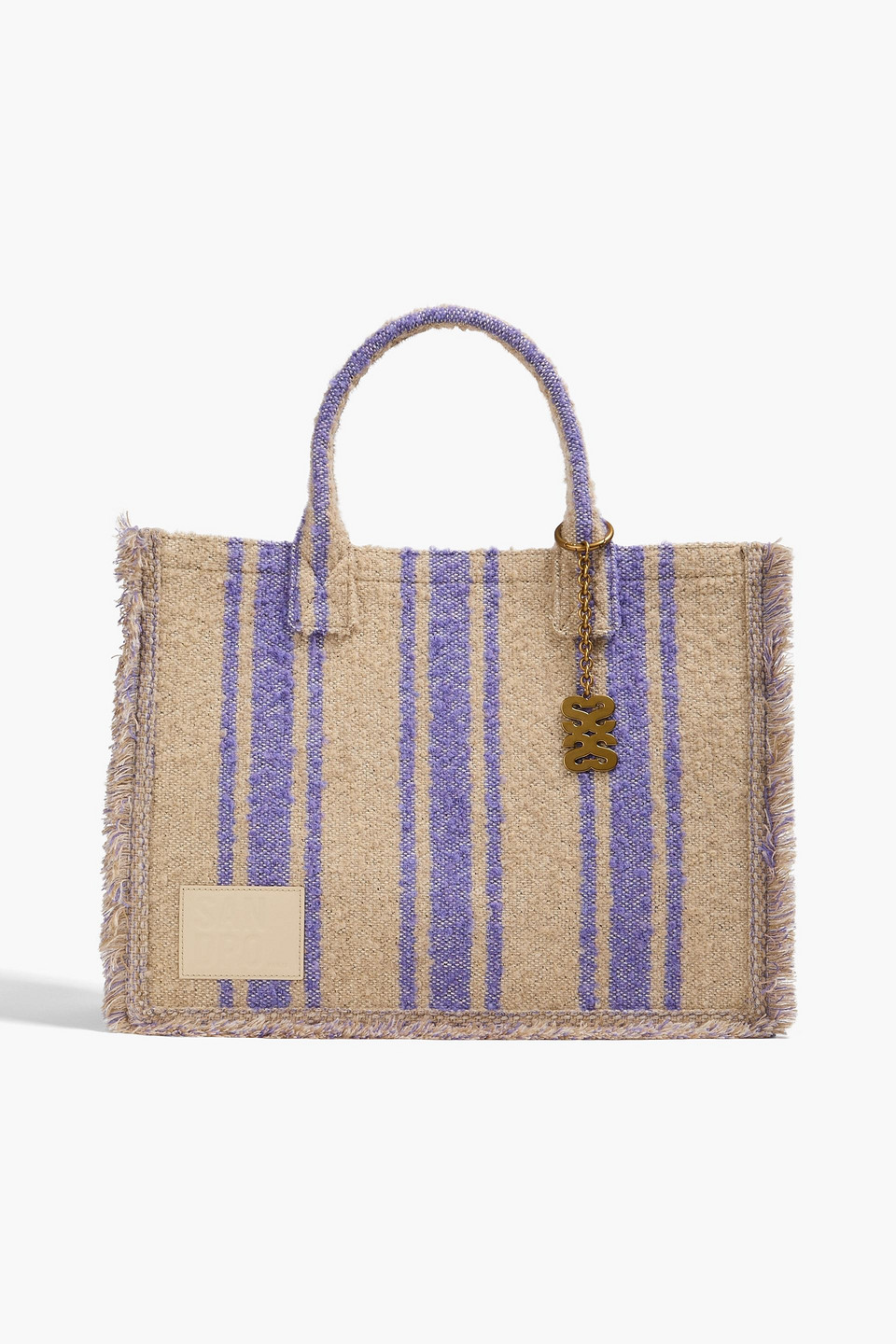 Sandro Frayed Striped Bouclé-tweed Tote In Lavendelfarben