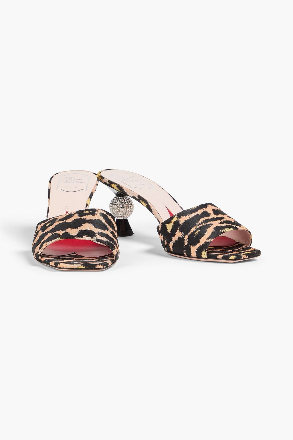 ROGER VIVIER Embellished leopard-print twill mules