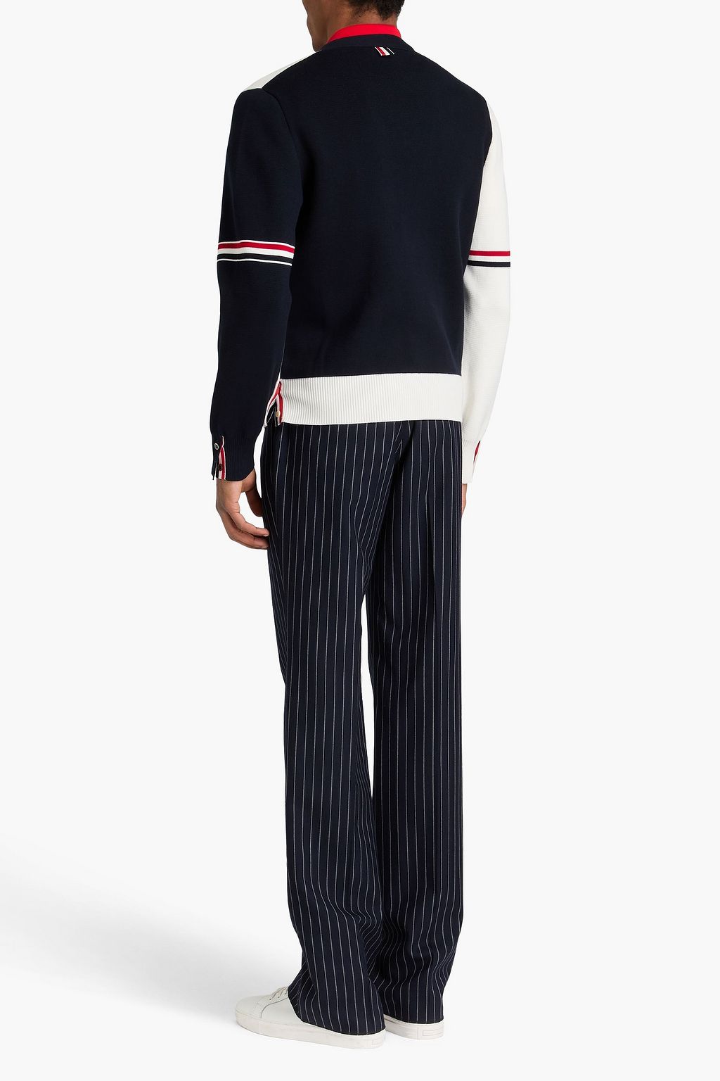 THOM BROWNE Striped two-tone cotton cardigan