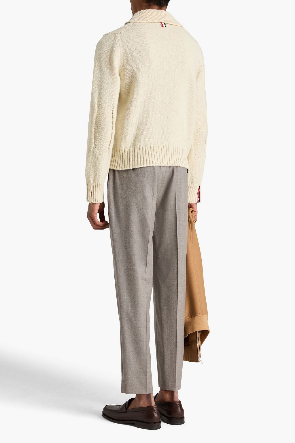 THOM BROWNE كنزة رياضية مخططة مصنوعة من الصوف ومزيج الموهير