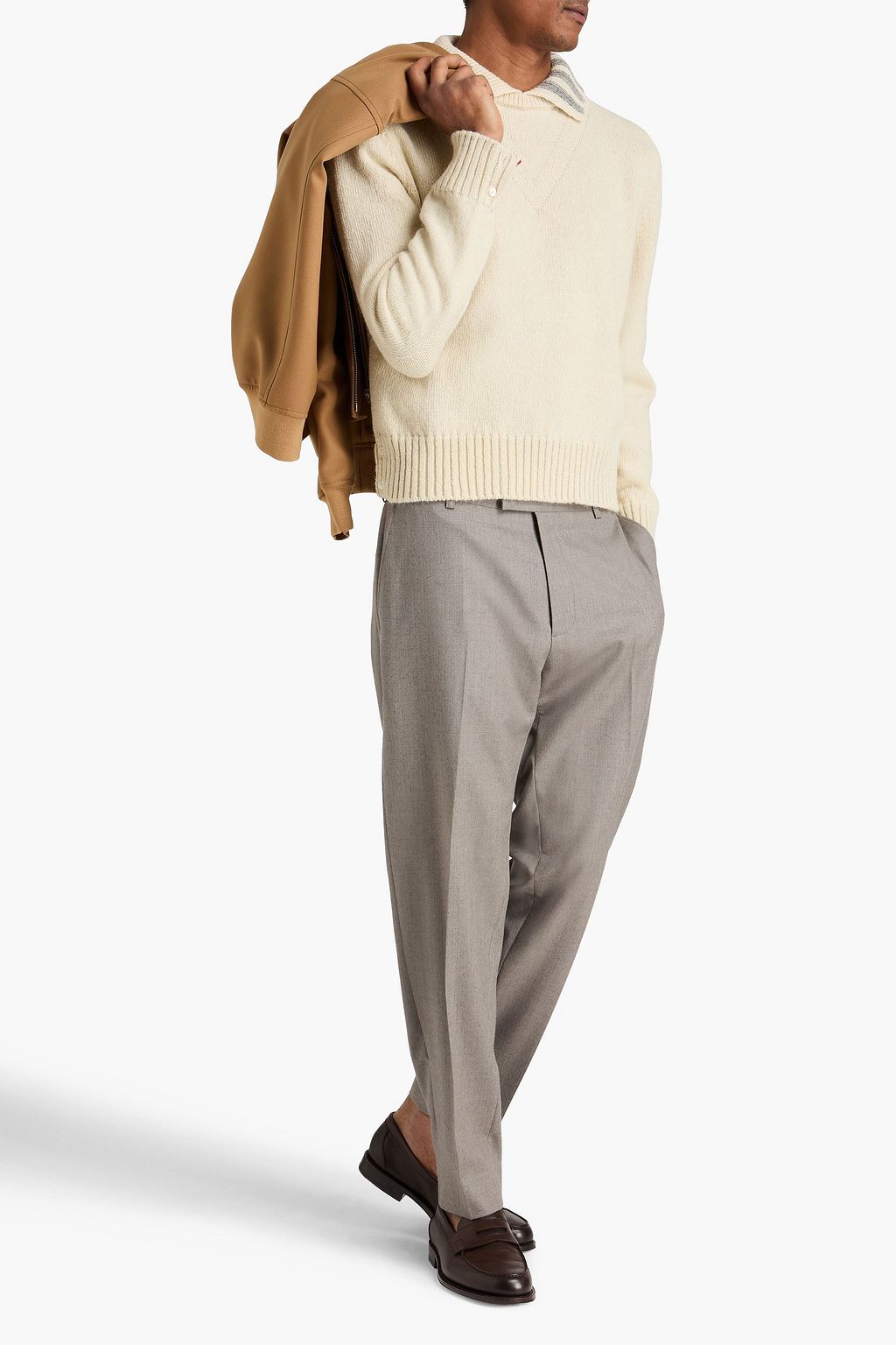 THOM BROWNE كنزة رياضية مخططة مصنوعة من الصوف ومزيج الموهير