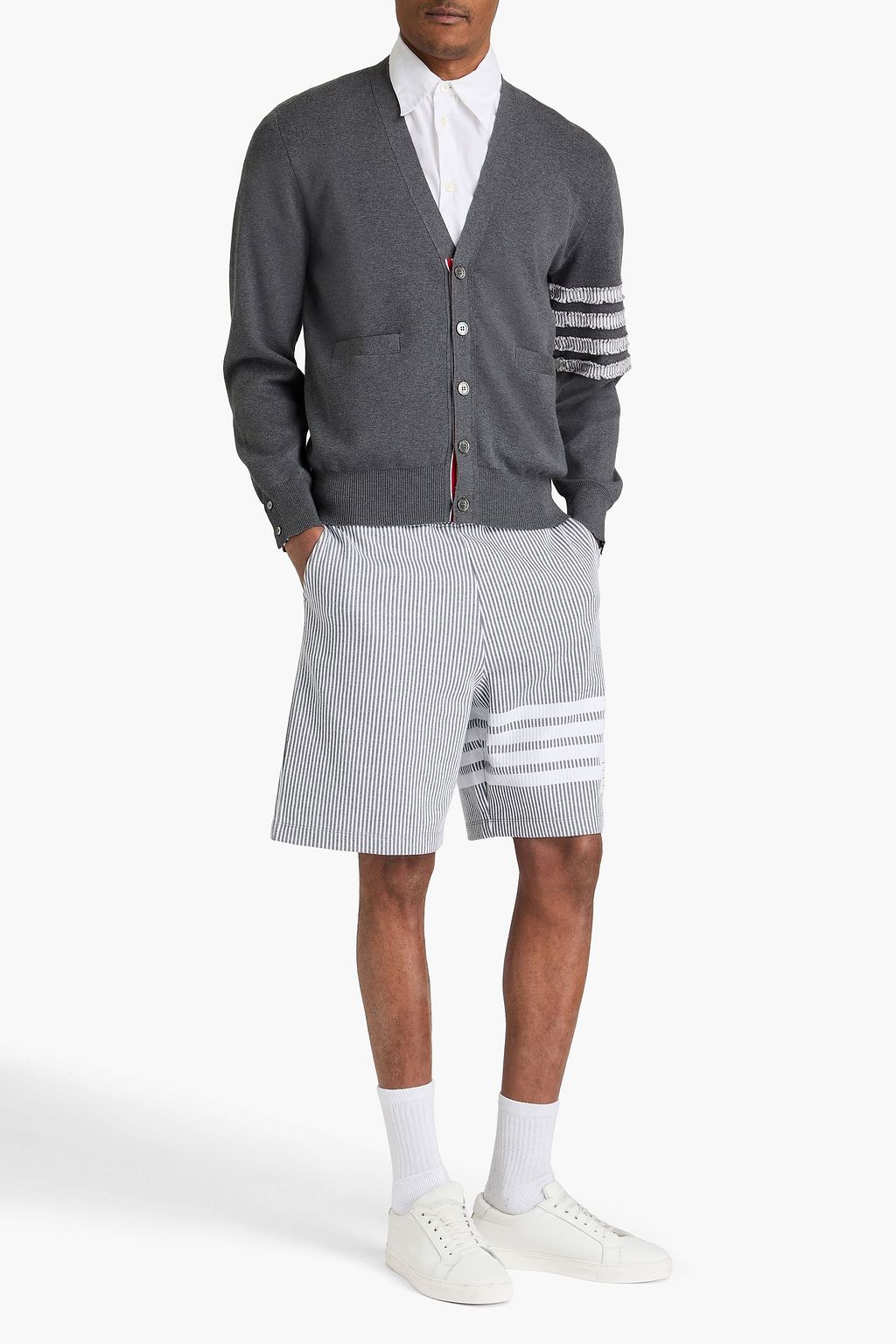 THOM BROWNE 스트라이프 코튼 카디건