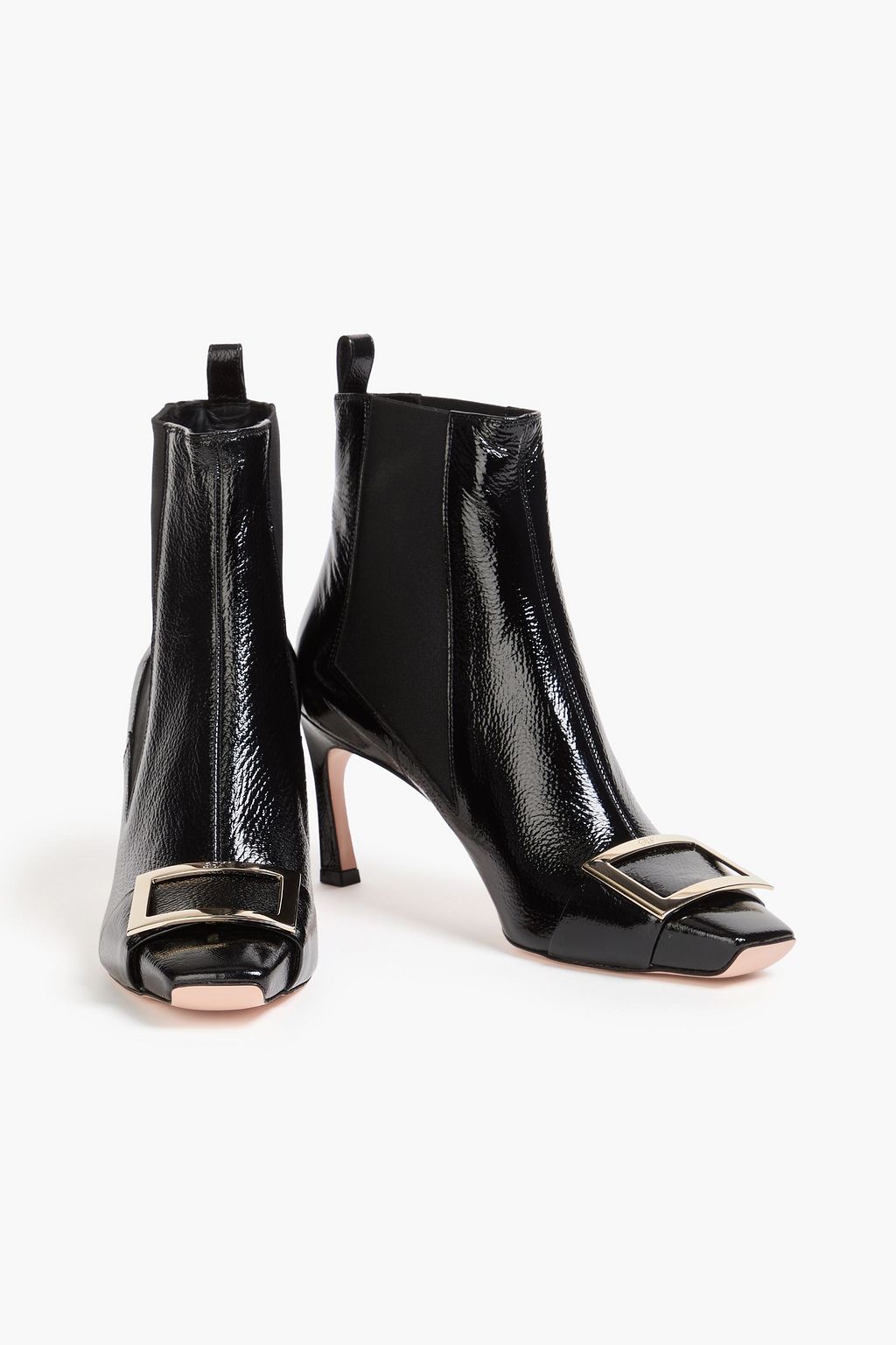 ROGER VIVIER بوت تشيلسي من الجلد بملمس نافر ومزين بإبزيم