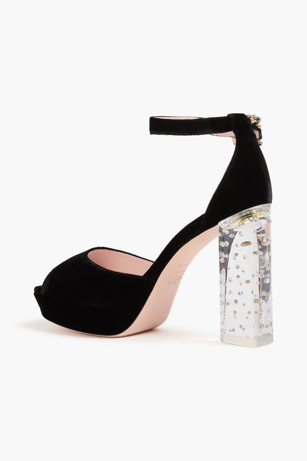 ROGER VIVIER صندل بنعل سميكة من المخمل ومزين بالكريستال