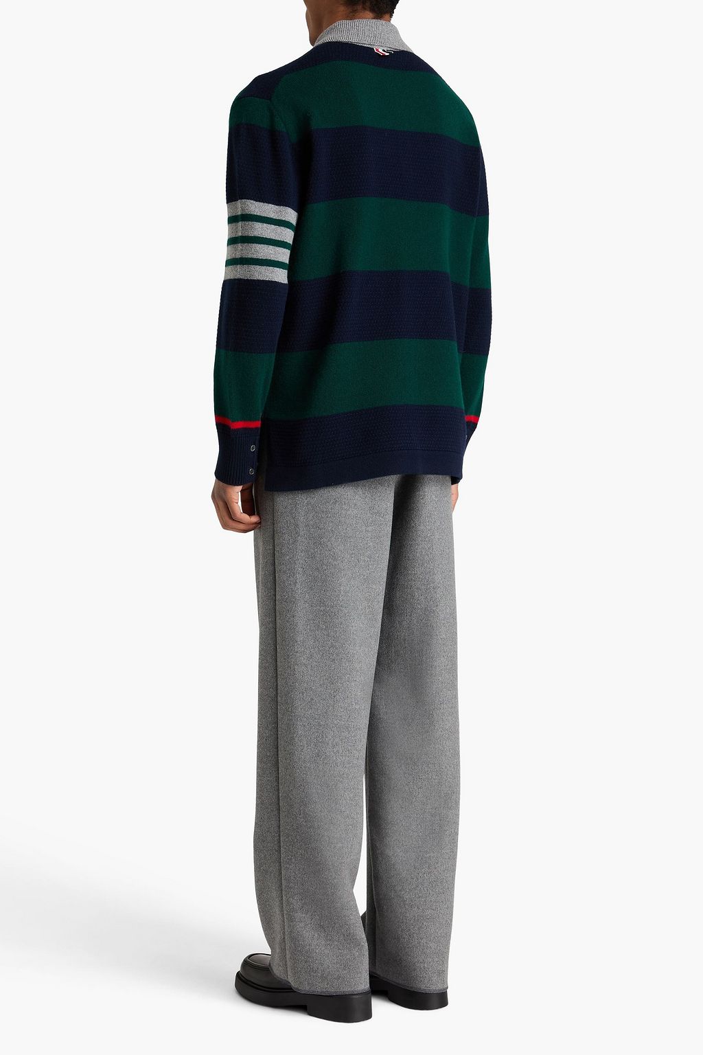 THOM BROWNE كنزة رياضية برقبة بولو من الصوف بتصميم مخطط