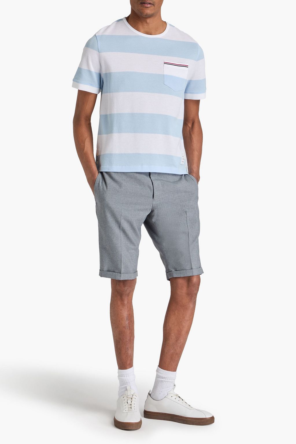 THOM BROWNE Striped cotton-piqué T-shirt