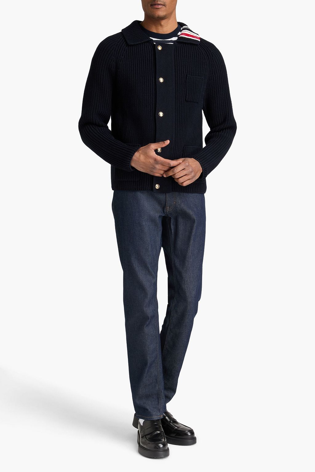 THOM BROWNE Ribbed cotton cardigan
