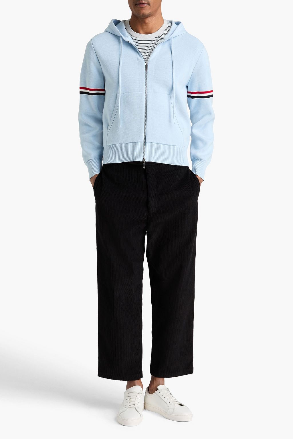 THOM BROWNE Striped cotton zip-up hoodie