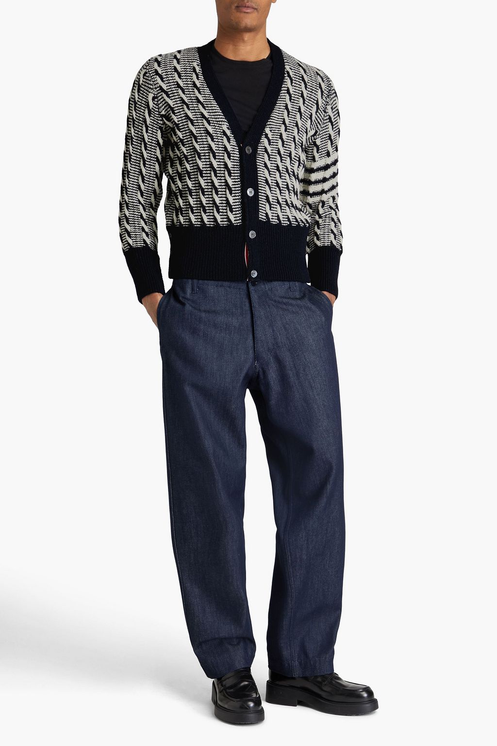 THOM BROWNE كارديغان من مزيج الموهير والصوف بحبكة مجدولة