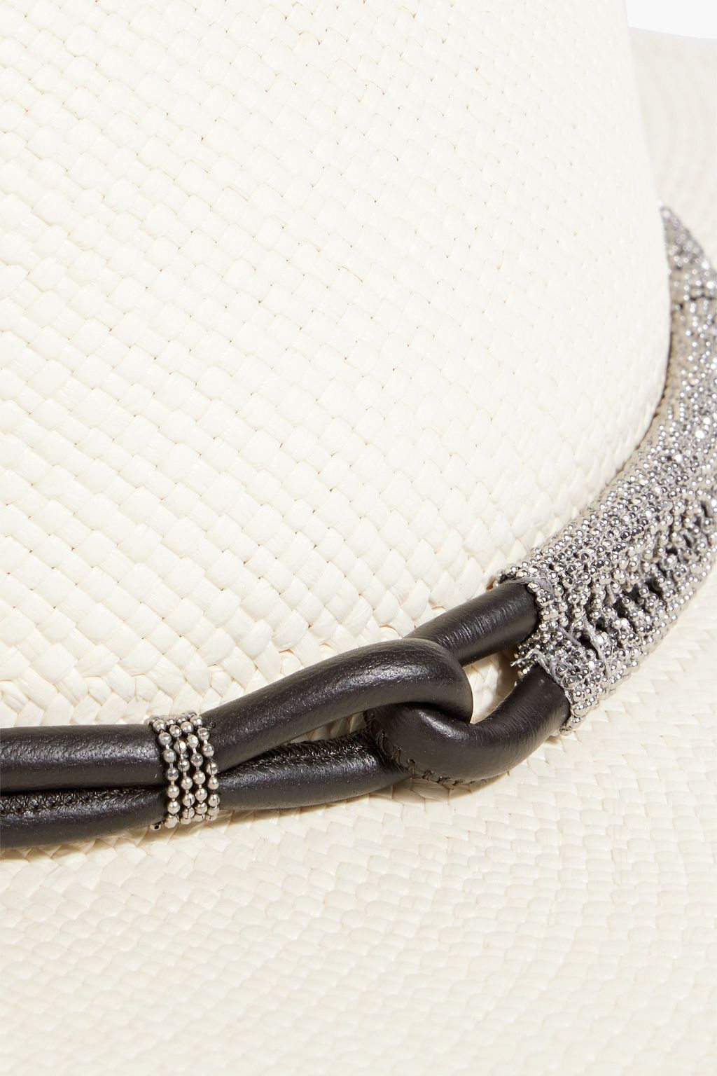 BRUNELLO CUCINELLI Fedora aus Stroh mit Zierperlen und Lederbesatz