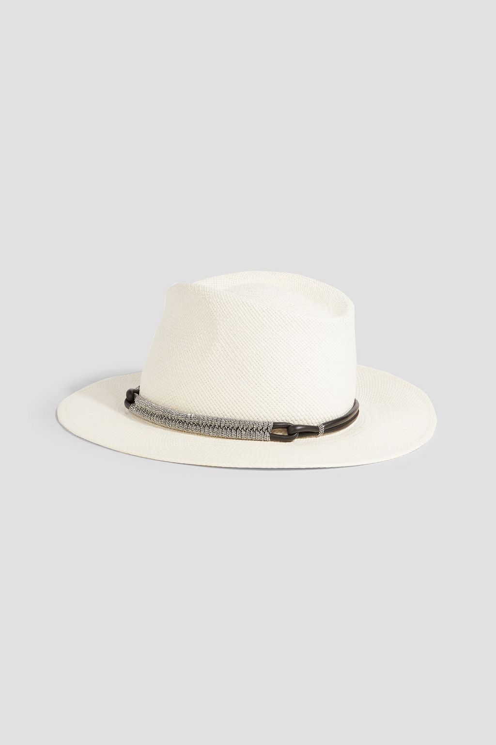 BRUNELLO CUCINELLI Fedora aus Stroh mit Zierperlen und Lederbesatz