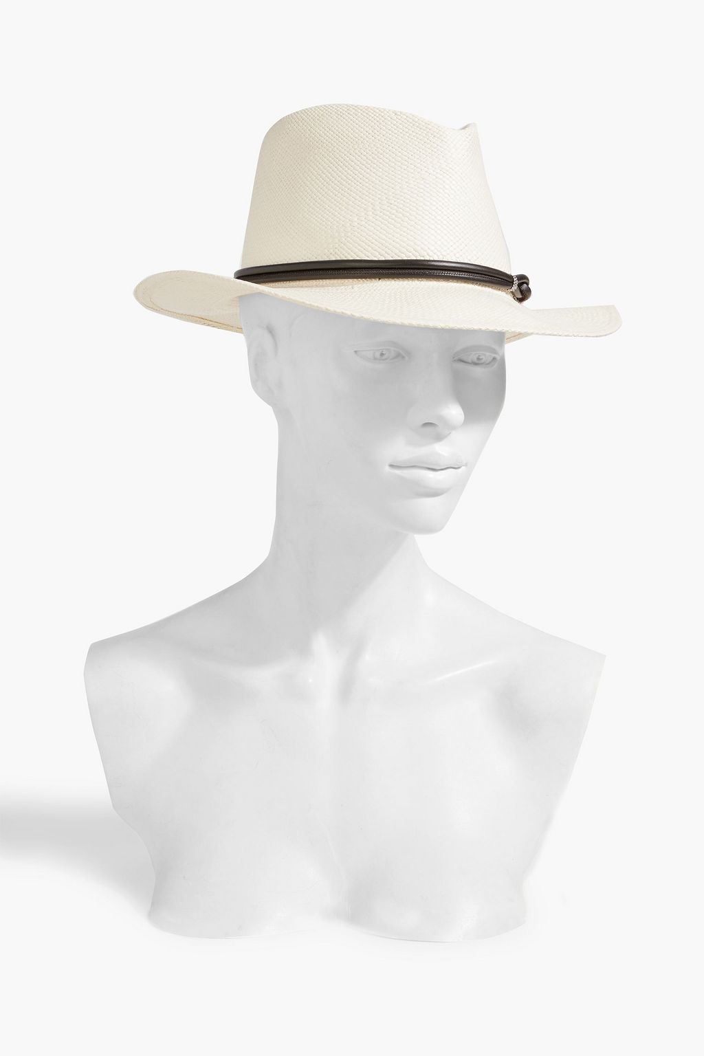 BRUNELLO CUCINELLI Fedora aus Stroh mit Zierperlen und Lederbesatz