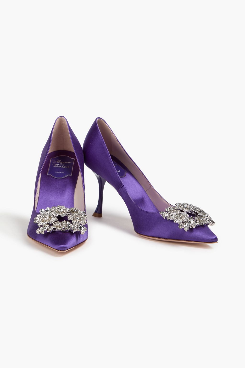ROGER VIVIER حذاء بكعب عالٍ من الساتان مزينة بالكريستال