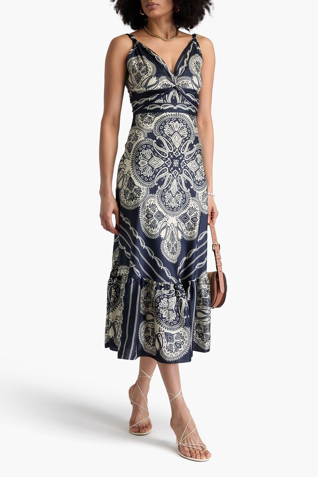 SANDRO Twisted paisley-print twill midi dress