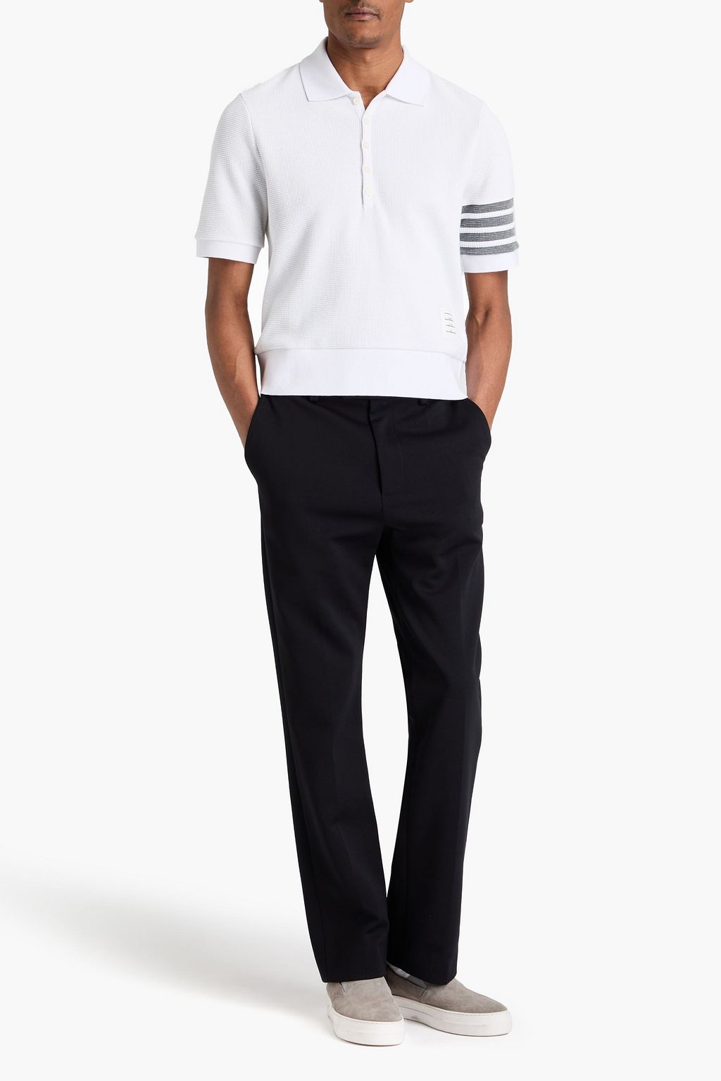THOM BROWNE Striped cotton-piqué polo shirt