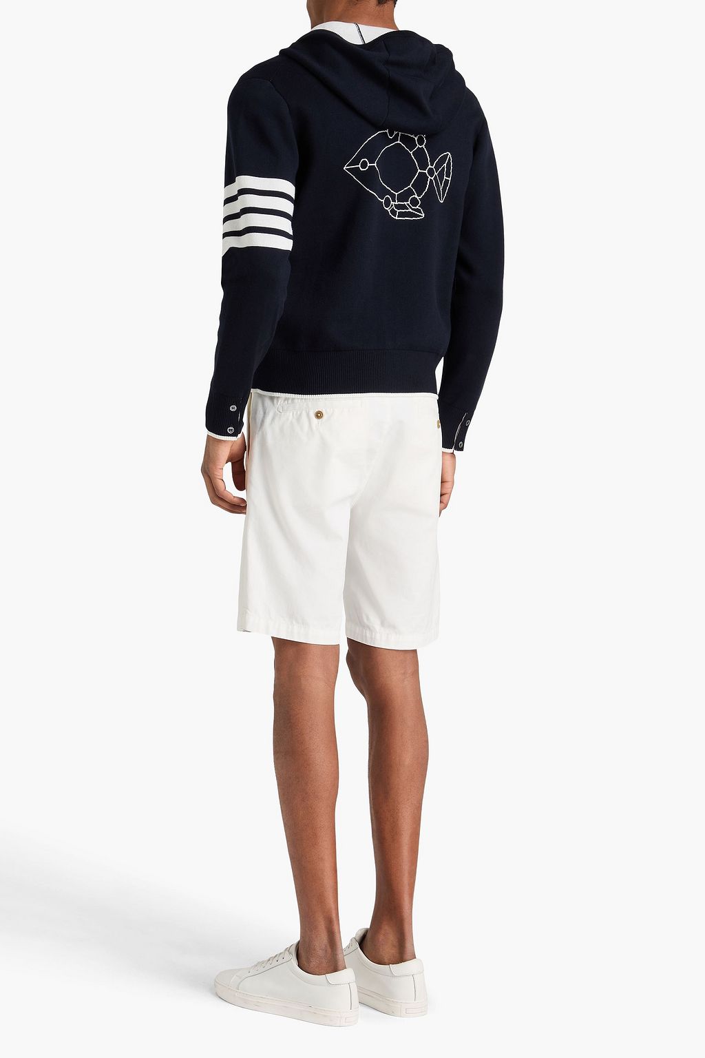 THOM BROWNE Striped jacquard-knit cotton-blend zip-up hoodie