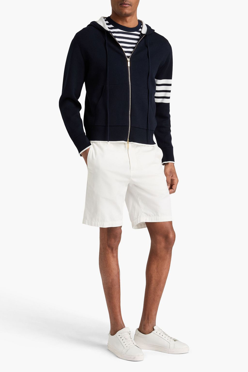 THOM BROWNE Striped jacquard-knit cotton-blend zip-up hoodie