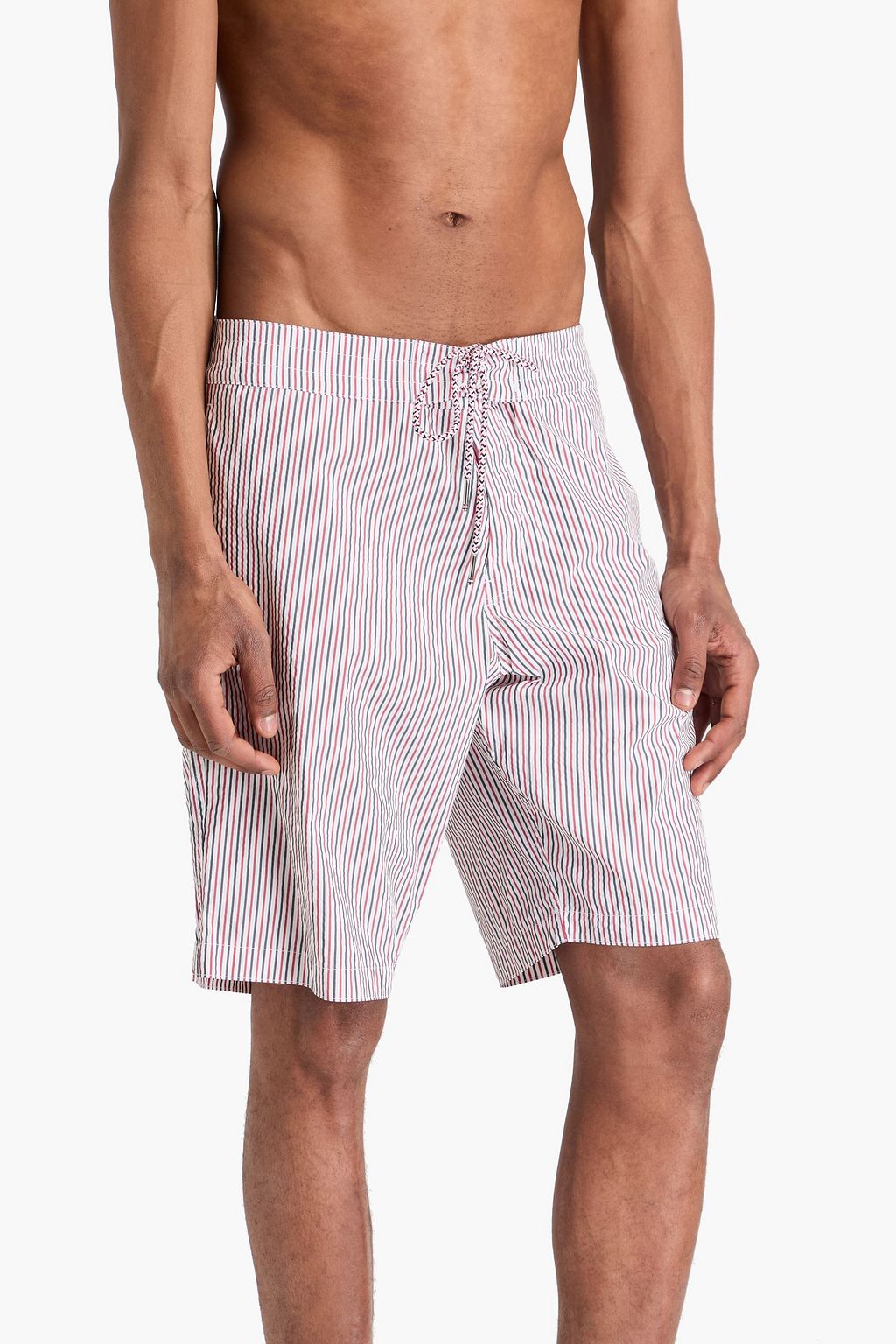 THOM BROWNE Striped seersucker swim shorts