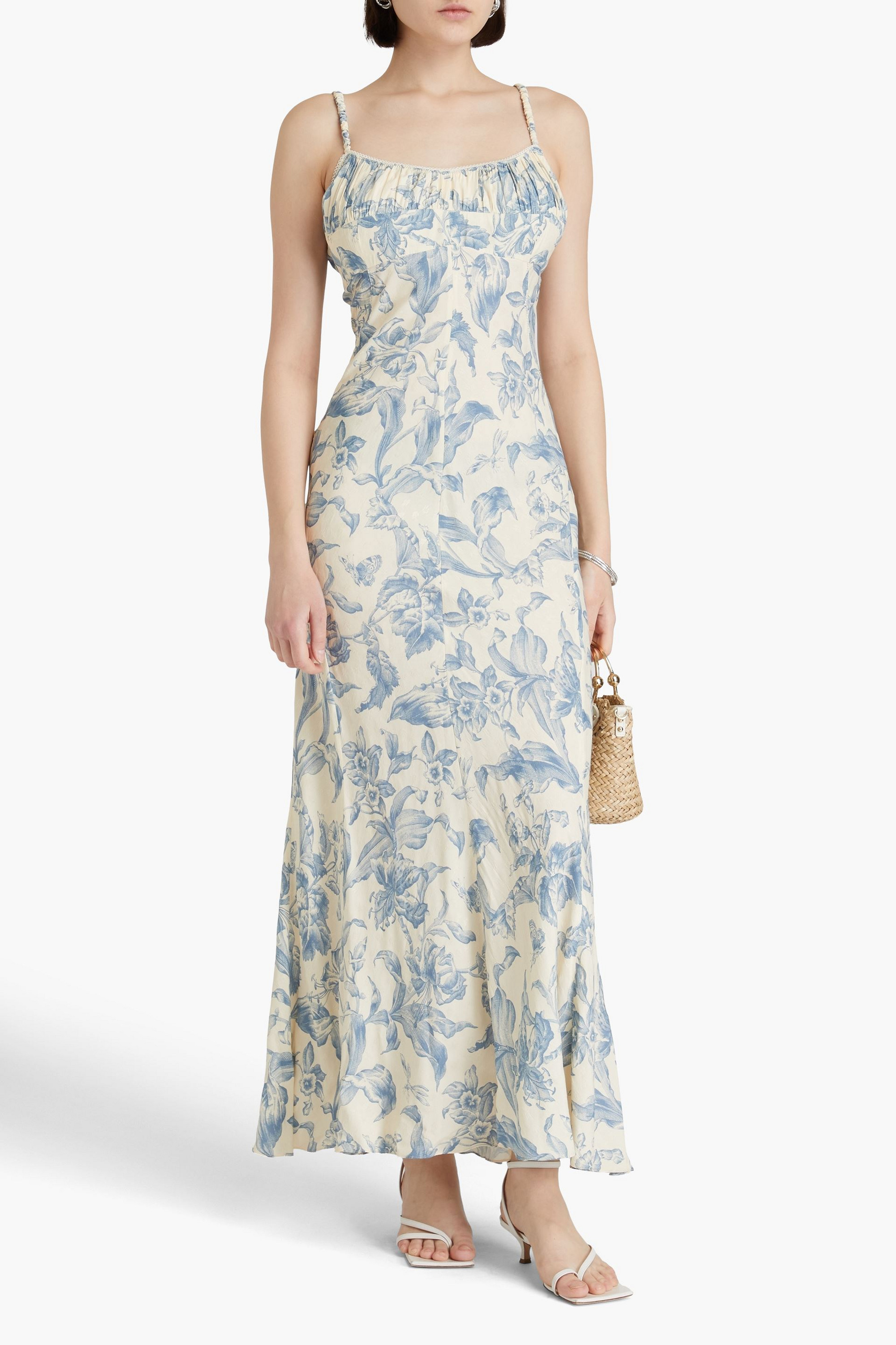 SANDRO Lace-up floral-jacquard maxi dress