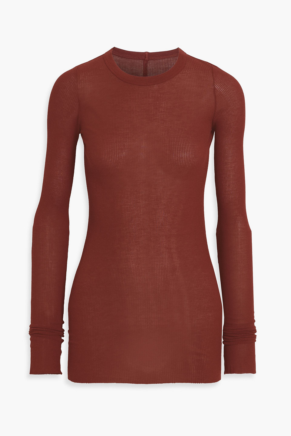 Rick Owens Ribbed Jersey Top In Brown