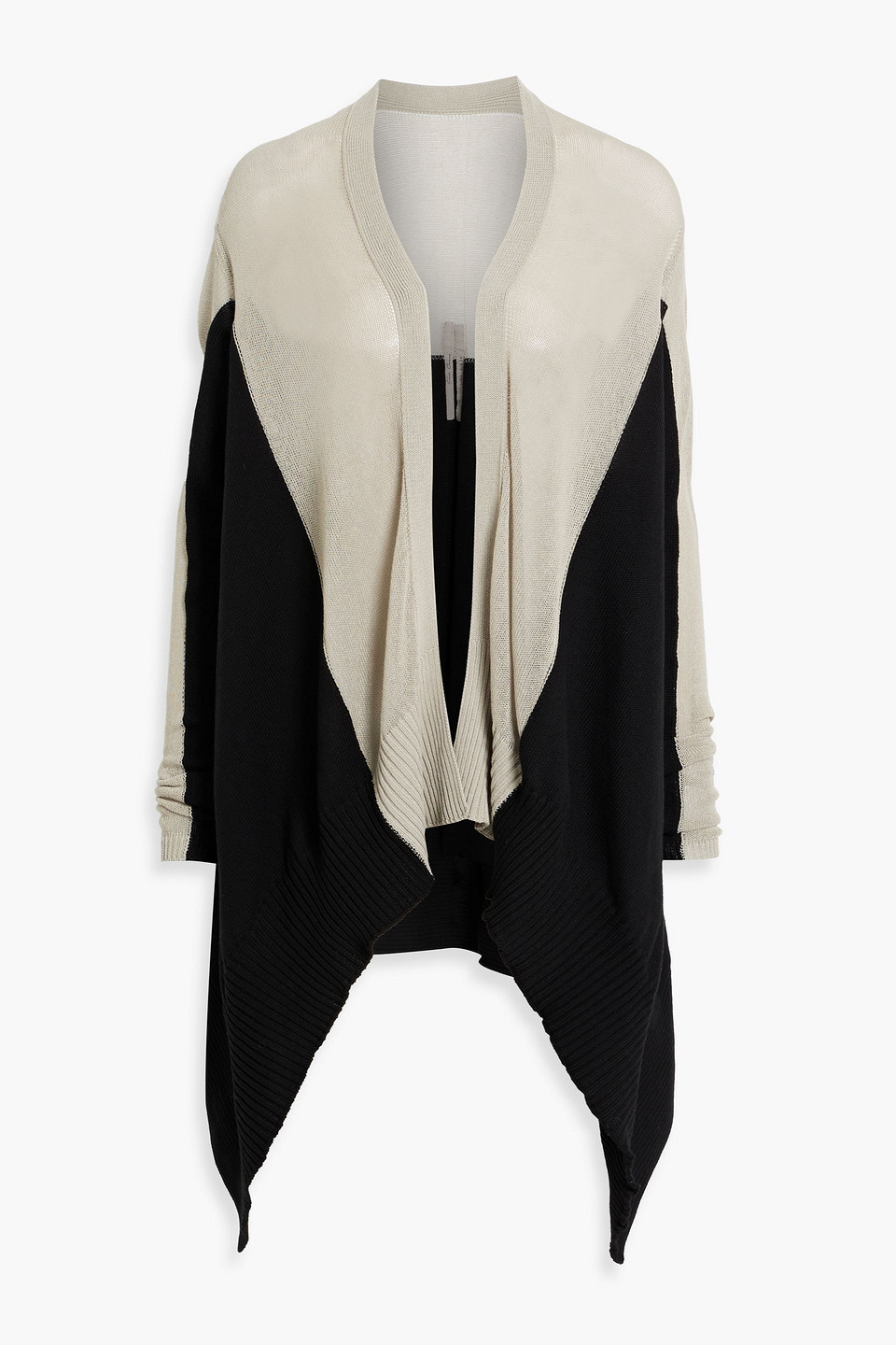 Rick Owens Draped Two-tone Cotton Cardigan In Black