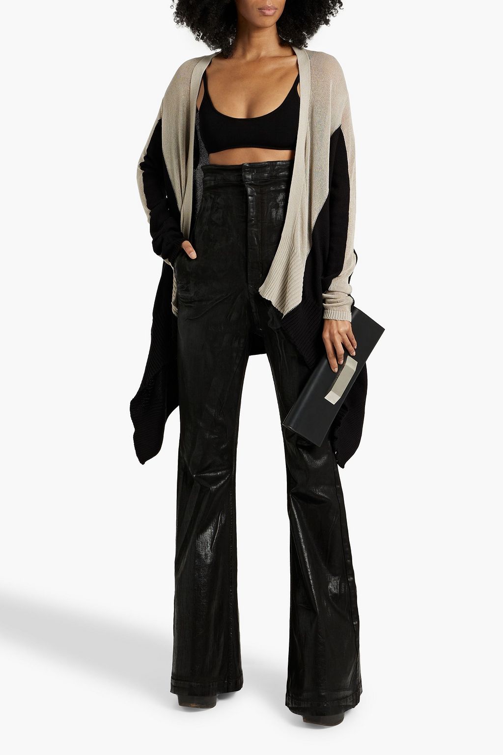 RICK OWENS Draped two-tone cotton cardigan