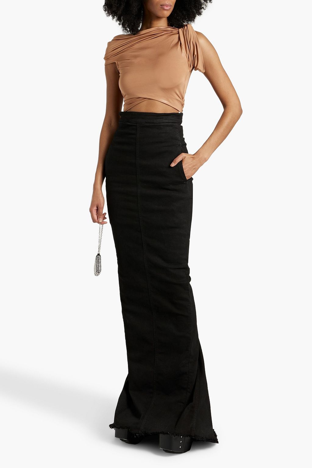 RICK OWENS LILIES Sienna one-shoulder cropped satin-jersey top