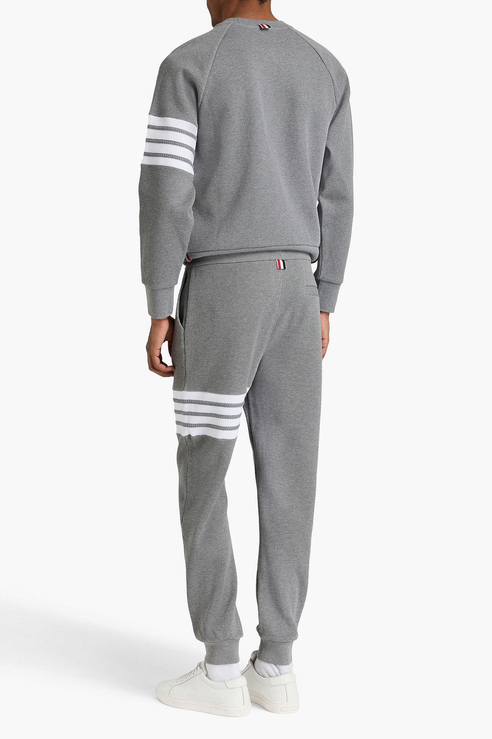 Thom Browne Striped Waffle-knit Cotton Sweatpants In Gray