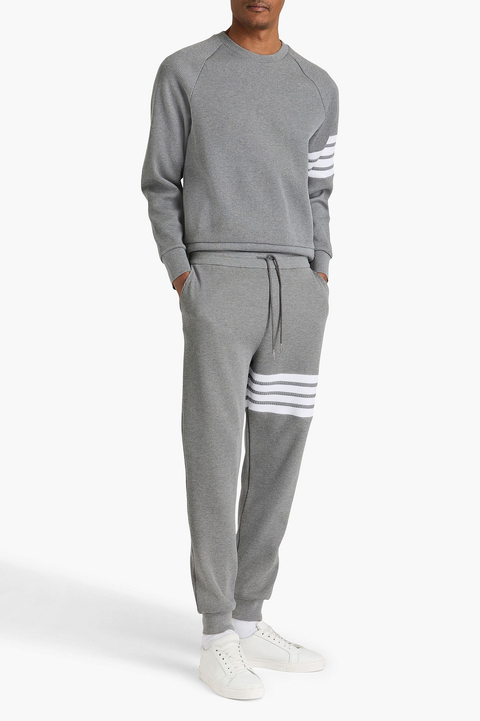 Thom Browne Striped Waffle-knit Cotton Sweatpants In Gray