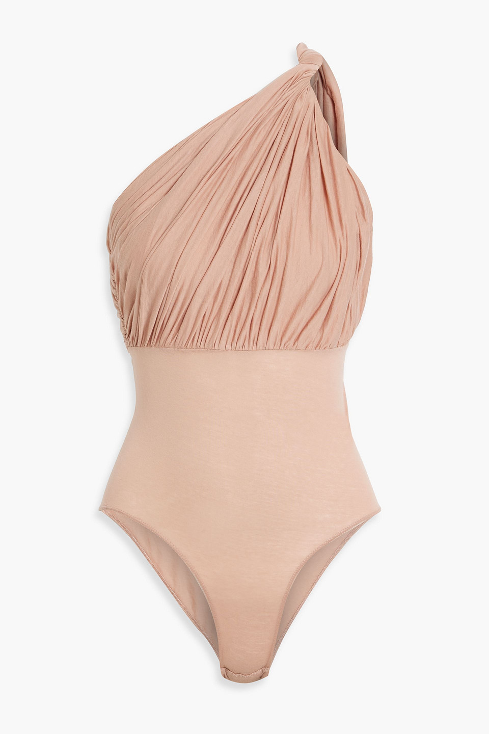 Rick Owens Lido One-shoulder Draped Cotton-jersey Bodysuit In Blush