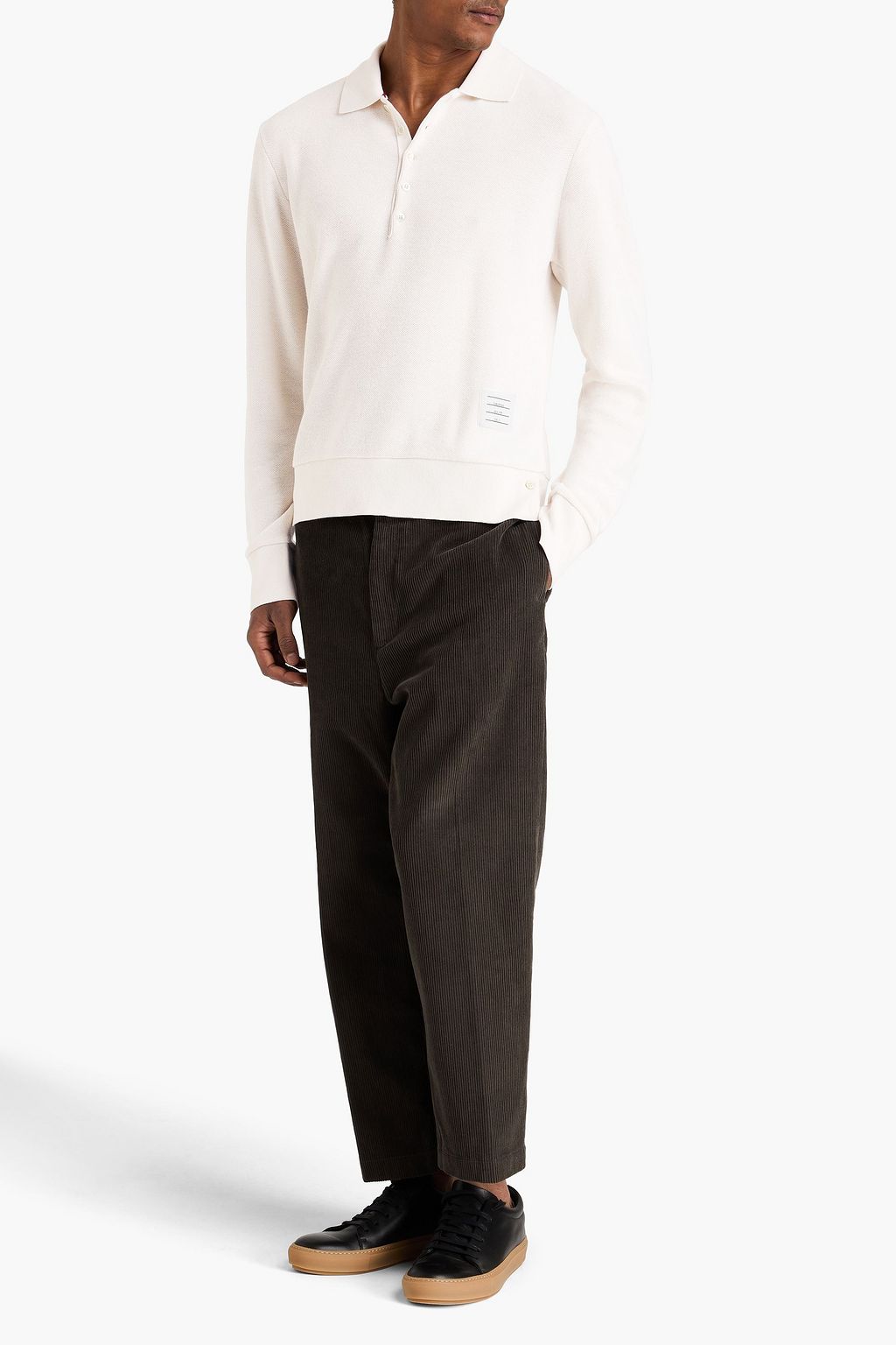 THOM BROWNE 멜란지 캐시미어 폴로 스웨터