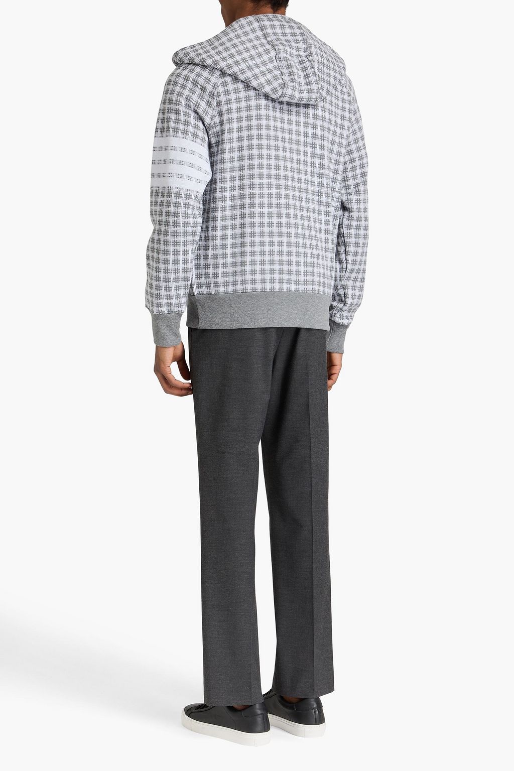 THOM BROWNE Checked jacquard-knit cotton zip-up hoodie